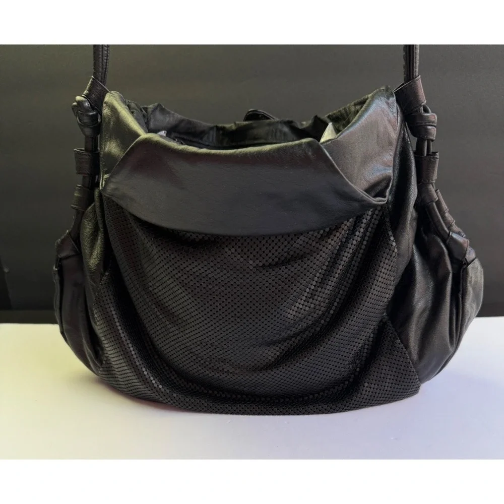 Whiting & Davis Black Mesh Metal Shoulder Bag Vintage 80s Leather L Hobo Slouchy